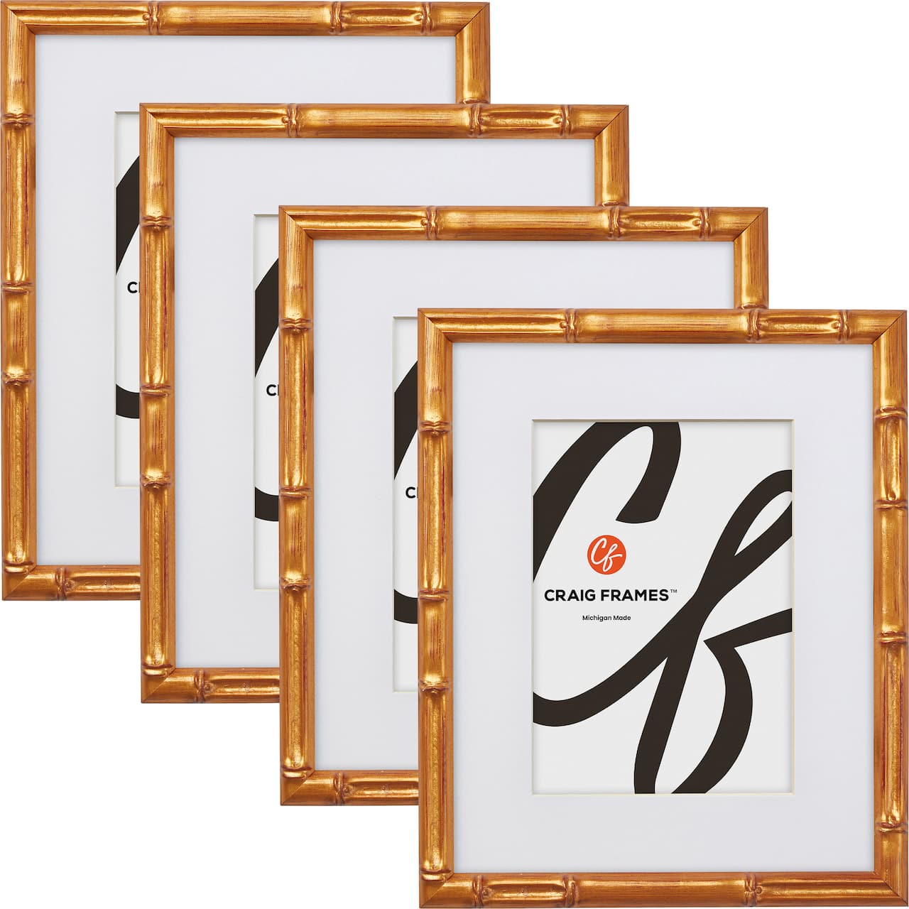Craig Frames 4 Pack: Vintage Bamboo Brushed Gold Picture Frame with Mat